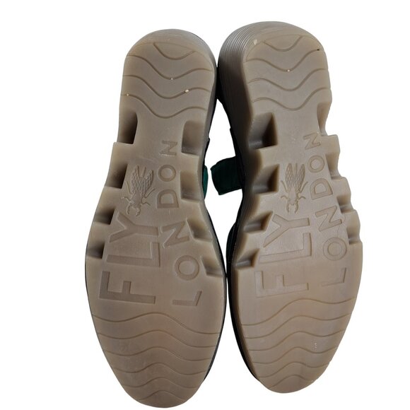 Fly London Piat Green Leather Wedge Ankle Strap Shoes Size 38 US 7.5-8 Mary Jane - Picture 6 of 13